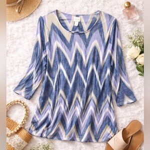 Chico’s Blue Ikat Print 3/4 Sleeve Top – Size 1 (M)